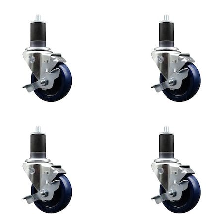 Service Caster 3.5'' Solid Poly Swivel 1-5/8'' Expanding Stem Caster Set with Brake, 4PK SCC-EX20S3514-SPUS-TLB-158-4